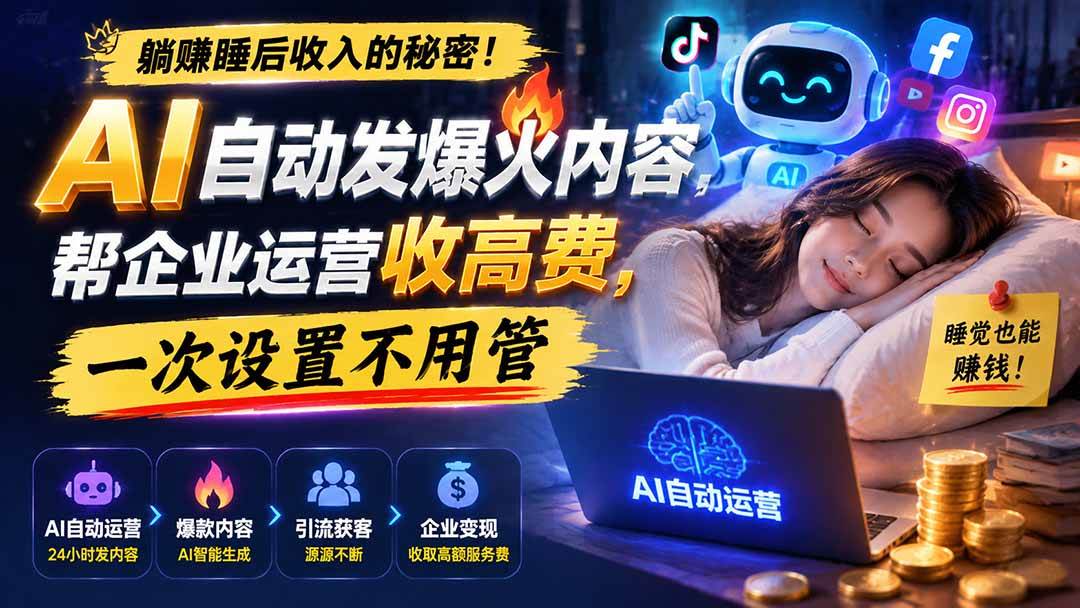 (19826期)躺赚睡后收入的秘密!AI 自动发爆火内容,帮企业运营收高费,一次设置不用管【原创双语字幕】 (19826期)躺赚睡后收入的秘密!AI 自动发爆火内容,帮企业运营收高费,一次设置不用管【原创双语字幕】