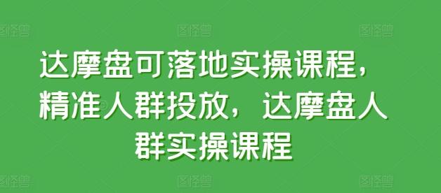 达摩盘可落地实操课程，精准人群投放，达摩盘人群实操课程-179创客网