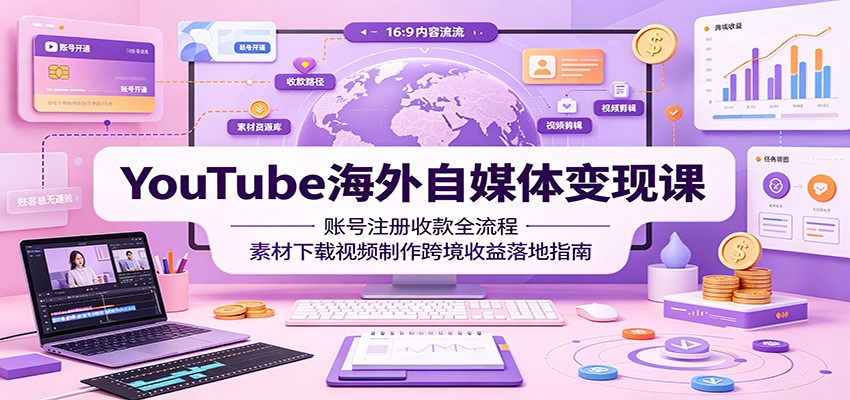 YouTube海外自媒体变现课：账号注册收款全流程，素材下载视频制作跨境收益落地指南-179创客网
