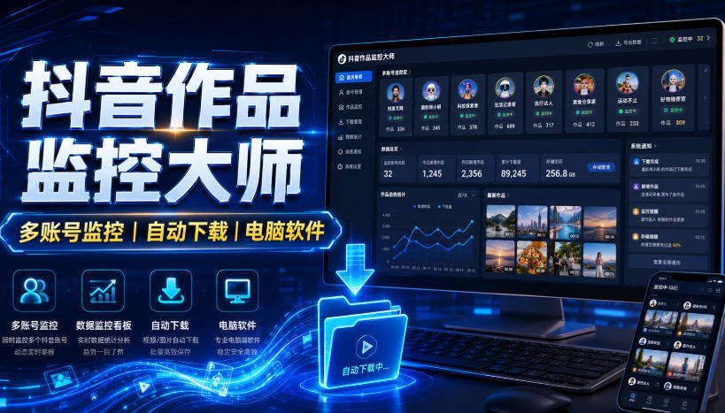 抖音作品监控大师，多账号监控丨自动下载丨电脑软件-179创客网