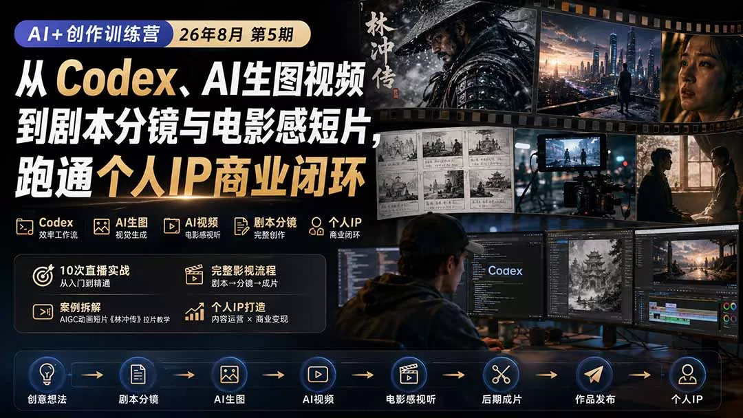 AI+创作训练营26年8月第5期：从Codex、AI生图视频到剧本分镜与电影感短片，跑通个人IP商业闭环-179创客网