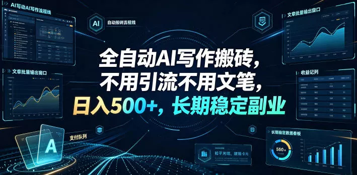全自动AI写作搬砖，不用引流不用文笔，日入500+，长期稳定副业【揭秘】-179创客网