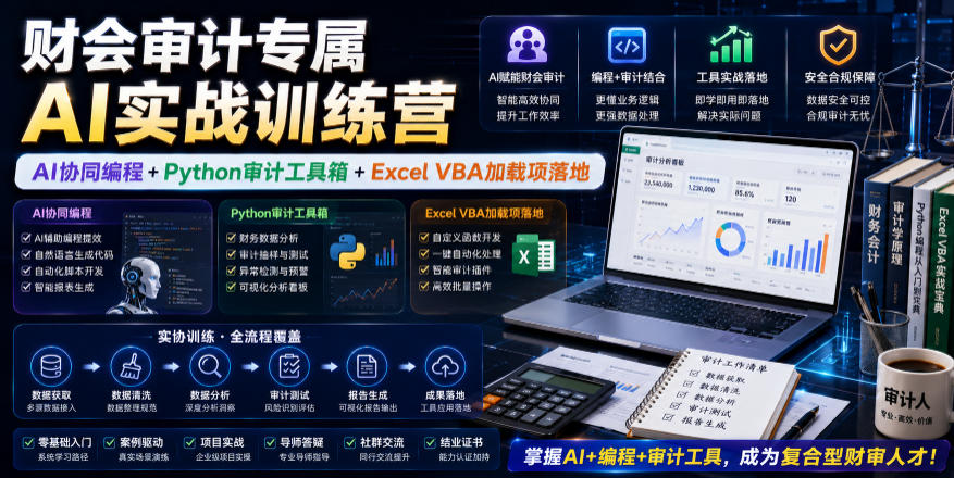 财会审计专属AI实战训练营｜AI协同编程+Python审计工具箱+Excel VBA加载项落地（更新0816）-179创客网