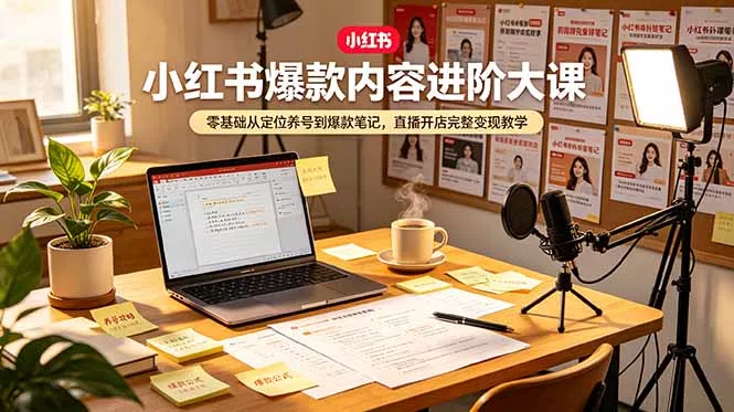 小红书爆款内容进阶大课，零基础从定位养号到爆款笔记，直播开店完整变现教学-179创客网