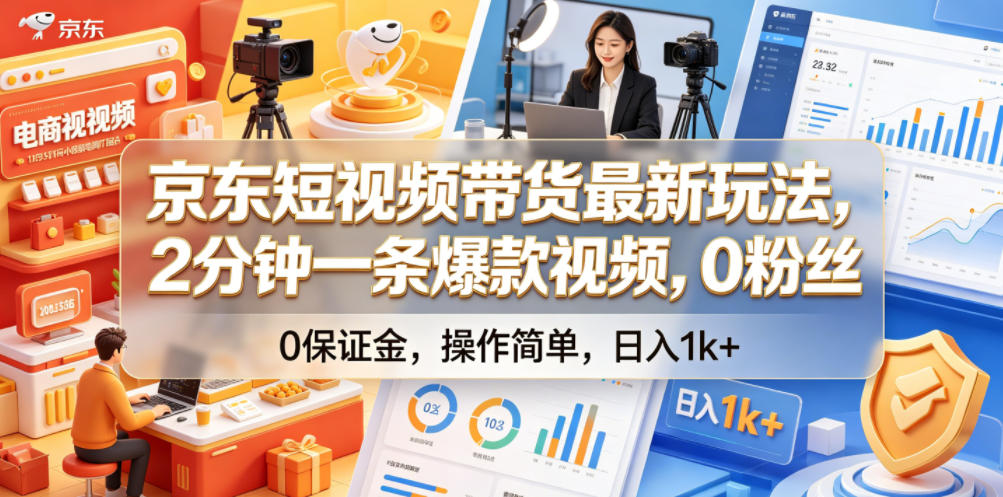 京东短视频带货最新玩法，2分钟一条爆款视频，0粉丝，0保证金，操作简单，日入1k+【揭秘】-179创客网