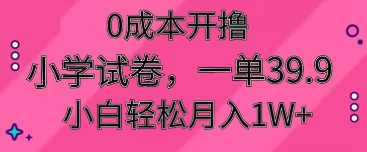 0成本开撸，小学试卷，一单39.9，小白轻松月入1W+-179创客网