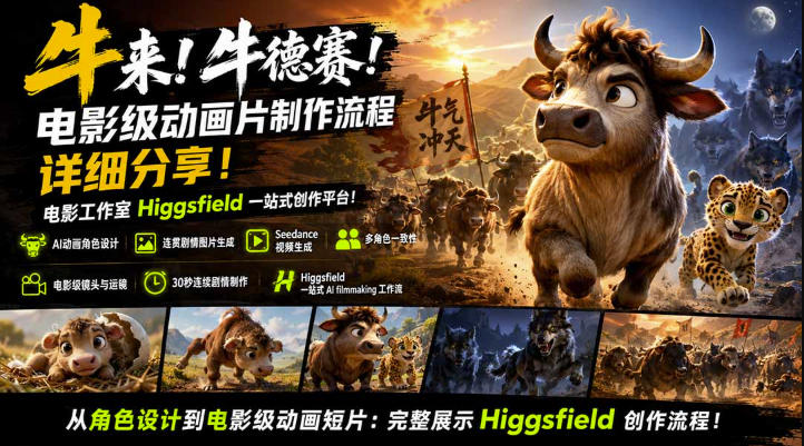 牛来！牛德赛！电影级动画片制作流程详细分享！电影工作室Higgsfield一站式创作平台，完整创作流程-179创客网