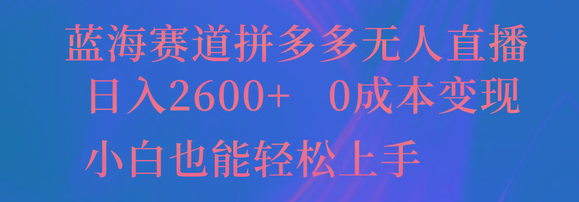 蓝海赛道拼多多无人直播，日入2600+，0成本变现，小白也能轻松上手-179创客网