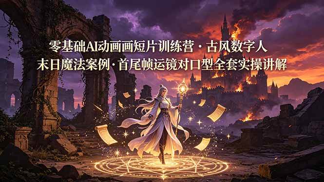 （19078期）零基础AI动画短片训练营，古风数字人末日魔法案例，首尾帧运镜对口型全套实操讲解-179创客网