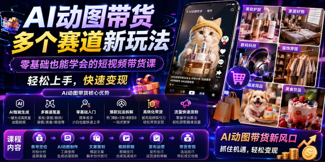 AI动图带货多个赛道新玩法，零基础也能学会的短视频带货课，轻松上手，快速变现-179创客网