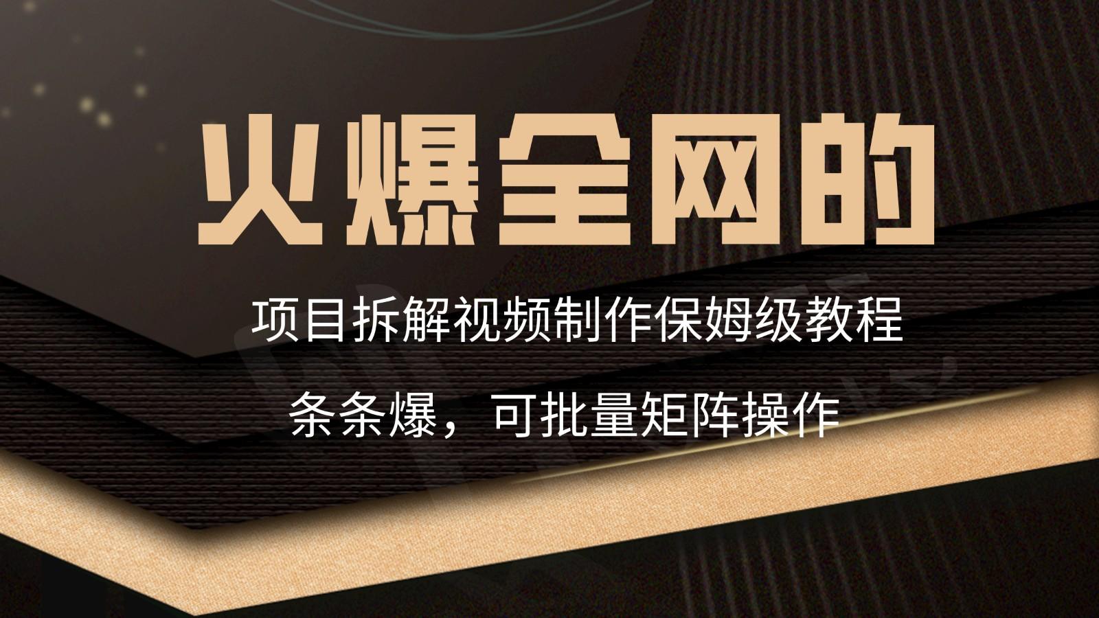 火爆全网的项目拆解类视频如何制作，条条爆，保姆级教程-179创客网