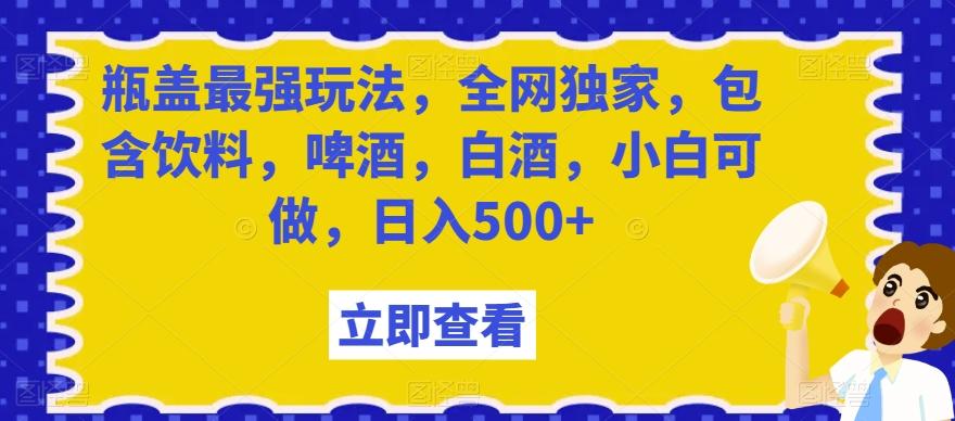 瓶盖最强玩法，全网独家，包含饮料，啤酒，白酒，小白可做，日入500+【揭秘】-179创客网