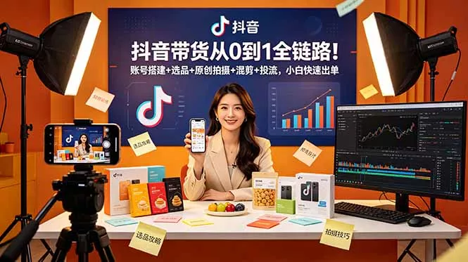 抖音带货从0到1全链路！账号搭建+选品+原创拍摄+混剪+投流，小白快速出单-179创客网