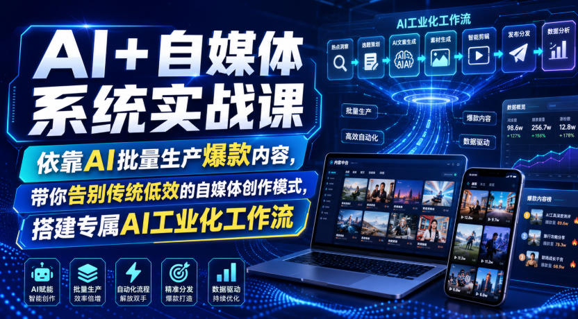 AI+自媒体系统实战课，依靠AI批量生产爆款内容，带你告别传统低效的自媒体创作模式，搭建专属AI工业化工作流-179创客网