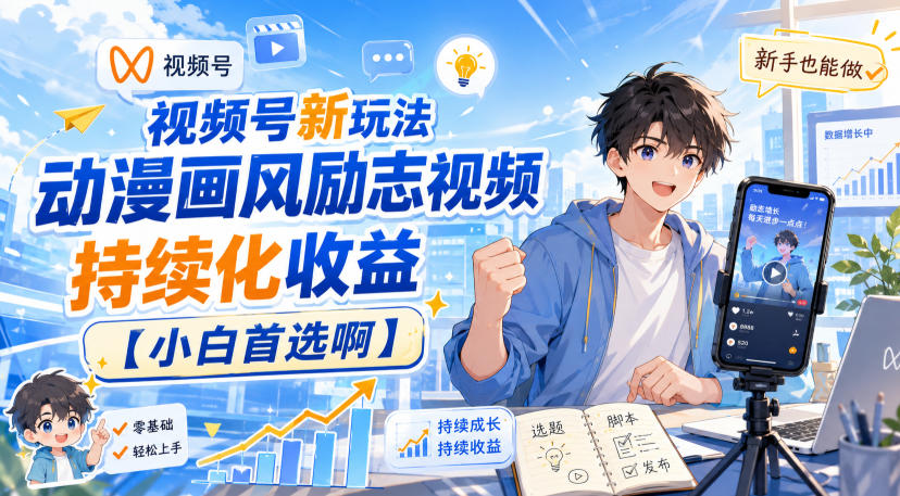 视频号新玩法动漫画风励志视频，持续化收益【小白首选啊】-179创客网