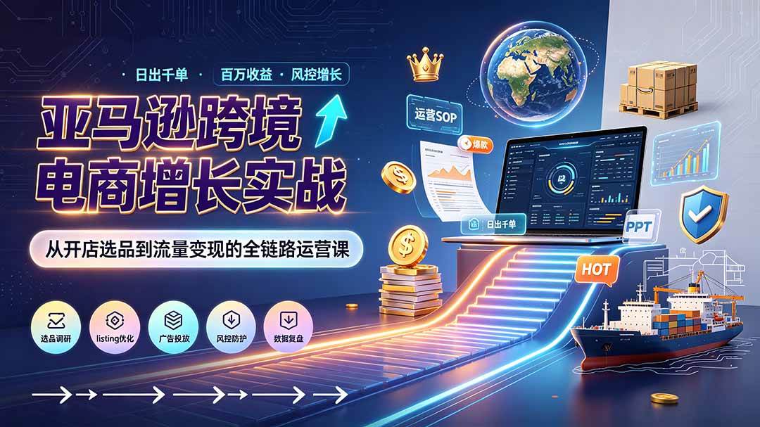 （19308期）亚马逊0-1孵化特训营8期：从注册风控到稳定日出千单实战，规避审核封店风险，标准化执行流程落地-179创客网