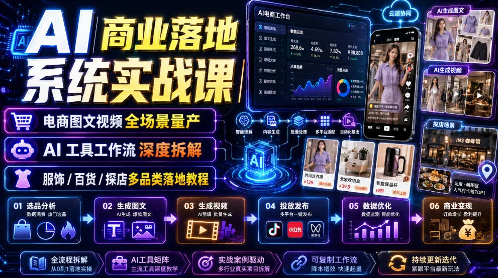 AI商业落地系统实战课｜电商图文视频全场景量产・AI工具工作流深度拆解・服饰/百货/探店多品类落地教程-179创客网