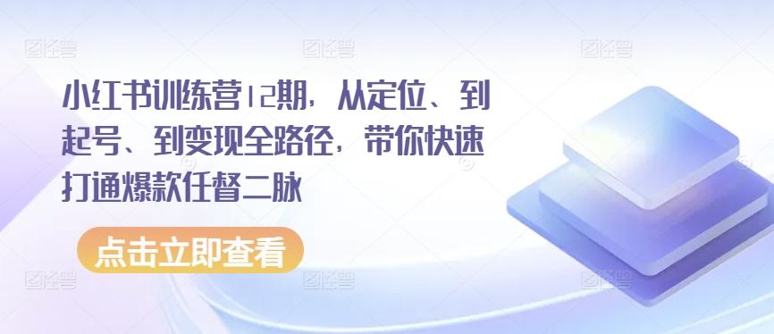 小红书训练营12期，从定位、到起号、到变现全路径，带你快速打通爆款任督二脉-179创客网