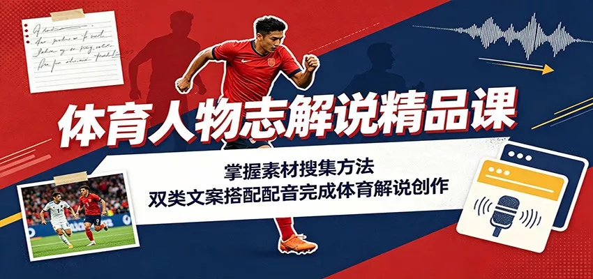 体育人物志解说精品课：掌握素材搜集方法，双类文案搭配配音完成体育解说创作-179创客网