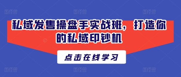 私域发售操盘手实战班，打造你的私域印钞机-179创客网