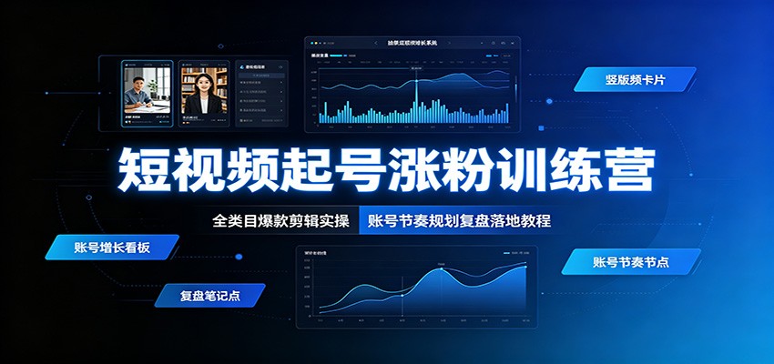 短视频起号涨粉训练营：全类目爆款剪辑实操，账号节奏规划复盘落地教程-179创客网
