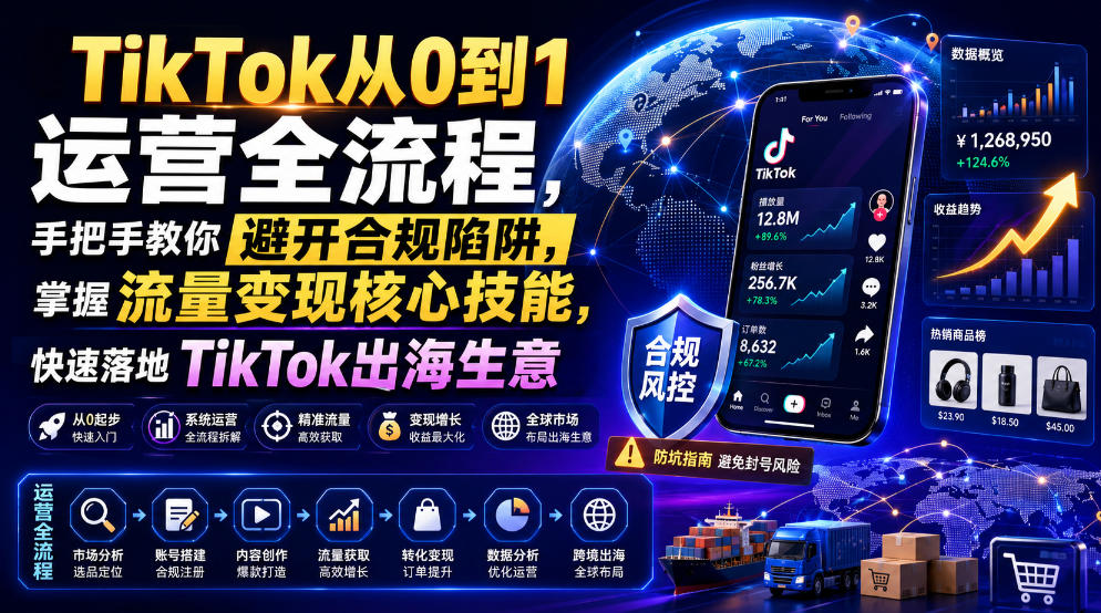 TikTok从0到1运营全流程，手把手教你避开合规陷阱，掌握流量变现核心技能，快速落地TikTok出海生意（更新8月）-179创客网