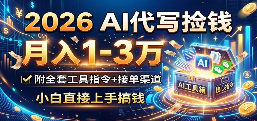 2026 AI代写捡钱，月入1-3万，附全套工具指令+接单渠道，小白直接上手搞钱-179创客网