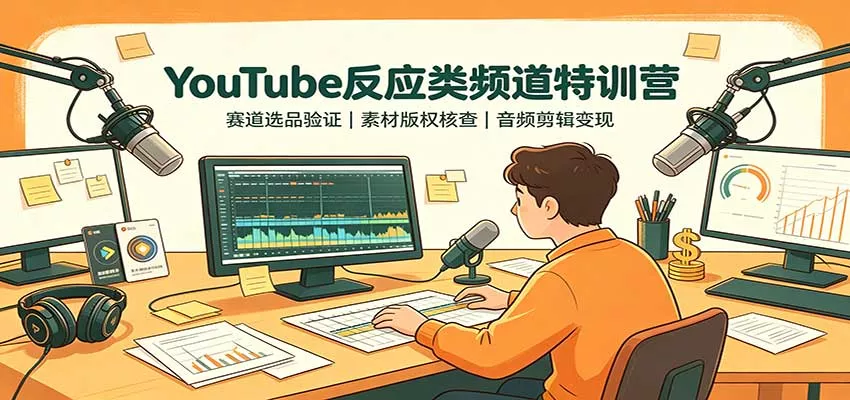 YouTube反应类频道特训营：赛道选品验证，素材版权核查，音频剪辑变现-179创客网