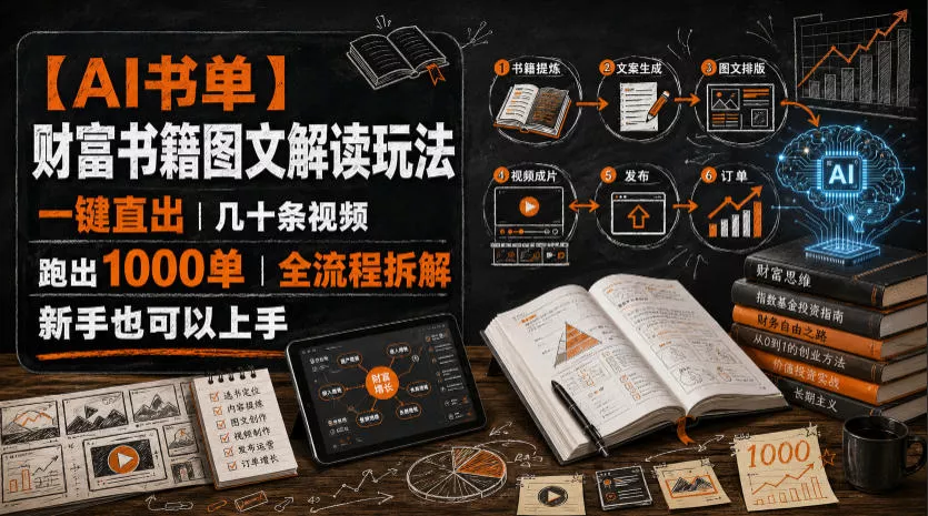 【AI书单】财富书籍图文解读玩法，一键直出，几十条视频，跑出1000单，全流程拆解，新手也可以上手-179创客网