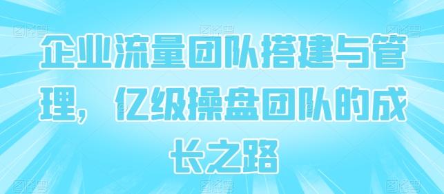 企业流量团队搭建与管理，亿级操盘团队的成长之路-179创客网