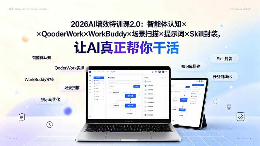 （19368期）2026AI增效特训课2.0：智能体认知×QoderWork×WorkBuddy×场景扫描×提示词×Skill封装，让AI真正帮你干活-179创客网