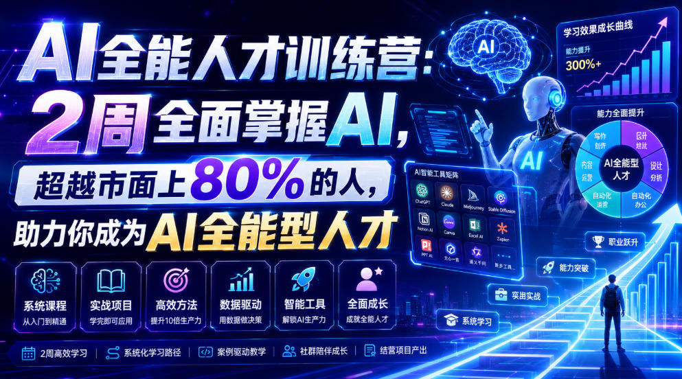 AI全能人才训练营：2周全面掌握AI，超越市面上80%的人，助力你成为AI全能型人才-179创客网