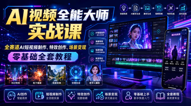 AI视频全能大师实战课｜全赛道AI短视频制作、特效创作、场景变现零基础全套教程-179创客网
