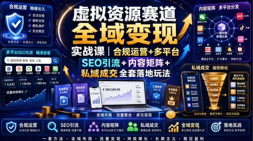 虚拟资源赛道全域变现实战课｜合规运营+多平台SEO引流+内容矩阵+私域成交全套落地玩法-179创客网