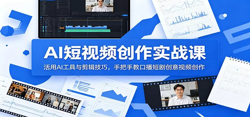 AI短视频创作实战课：活用AI工具与剪辑技巧，手把手教口播短剧创意视频创作-179创客网