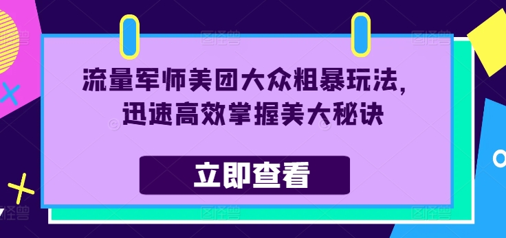 流量军师美团大众粗暴玩法，迅速高效掌握美大秘诀-179创客网