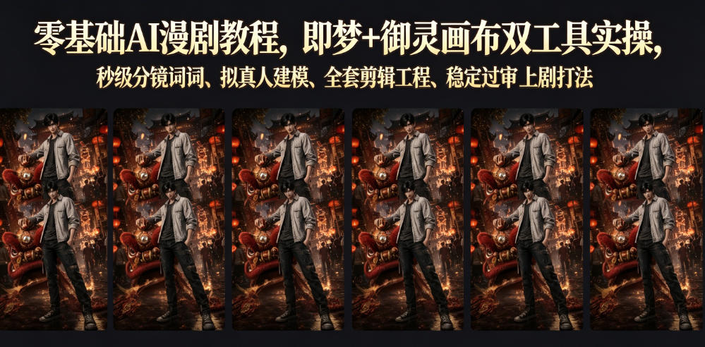 零基础AI漫剧教程，即梦+御灵画布双工具实操，秒级分镜提示词、拟真人建模、全套剪辑工程、稳定过审上剧打法-179创客网