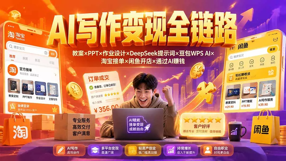 2026AI写作变现全链路：教案×PPT×作业设计×DeepSeek提示词×豆包WPS AI×淘宝接单×闲鱼开店×通过AI賺钱-179创客网