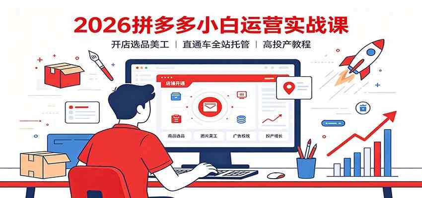 2026拼多多小白运营实战课：开店选品美工，直通车全站托管高投产教程-179创客网