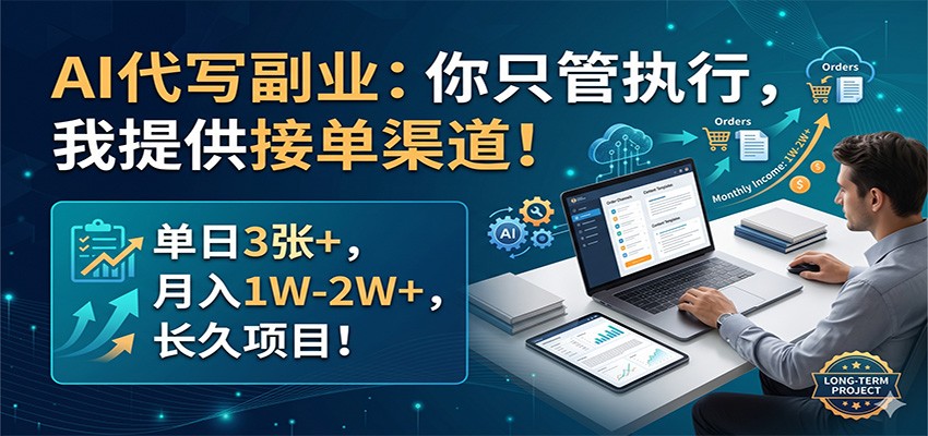 AI代写副业：你只管执行，我提供接单渠道！单日3张+，月入1W-2W+，长久项目-179创客网