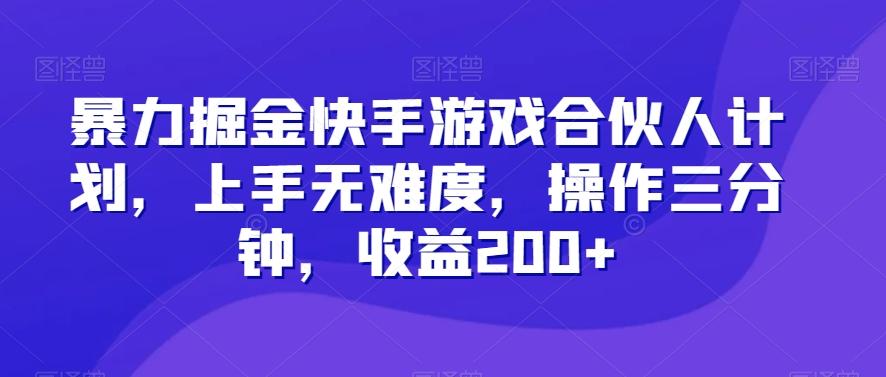 暴力掘金快手游戏合伙人计划，上手无难度，操作三分钟，收益200+-179创客网