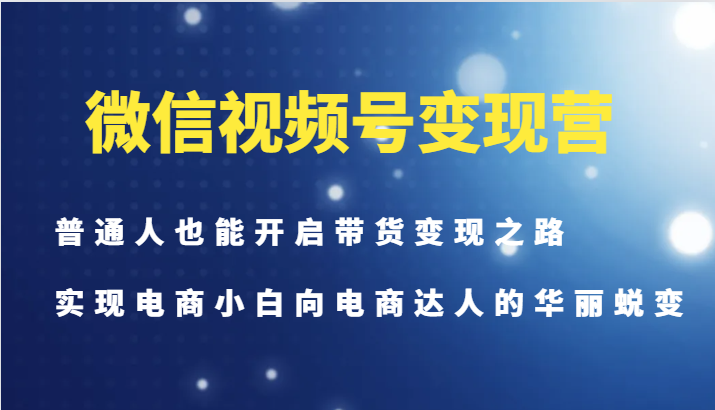 微信视频号变现营-普通人也能开启带货变现之路，实现电商小白向电商达人的华丽蜕变-网创资源