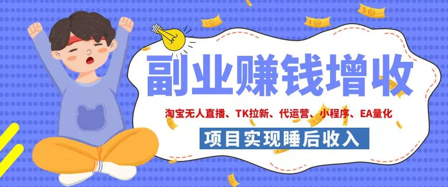 2026年多个真实落地副业项目，手把手带你搭建被动收入管道(淘宝无人直播、海外TK拉新、CSGO饰品交易、去水印小程序等)【揭秘】-179创客网