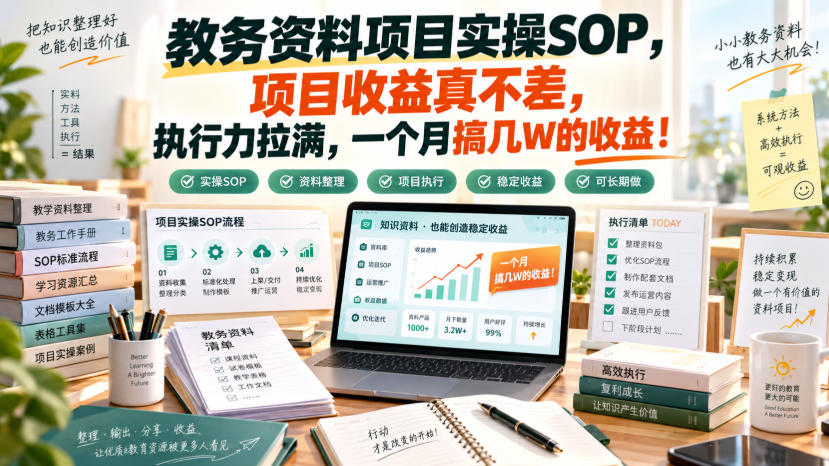 教务资料项目实操SOP，项目收益真不差，执行力拉满，一个月搞几W的收益-179创客网