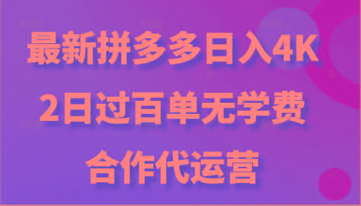 最新拼多多，日入4K+，2日过百单无学费，合作代运营-179创客网