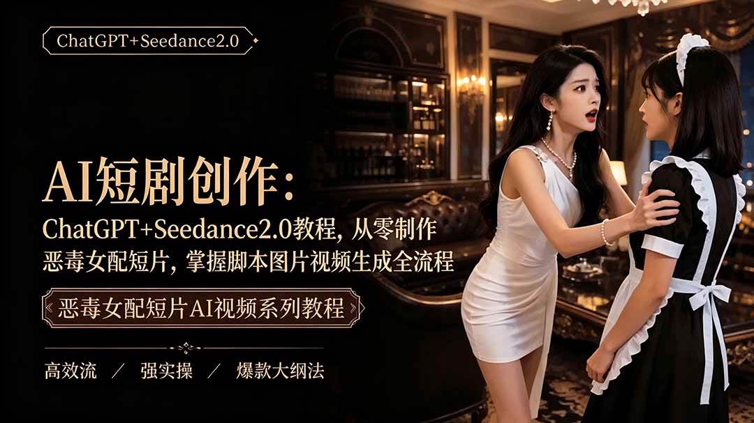 （19545期）AI短剧创作：ChatGPT+Seedance2.0教程，从零制作恶毒女配短片，掌握脚本图片视频生成全流程-179创客网