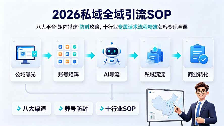 （19248期） 2026私域全域引流SOP｜八大平台·矩阵搭建·防封攻略，十行业专属话术流程精准获客变现全课-179创客网