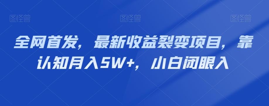 全网首发，最新收益裂变项目，靠认知月入5W+，小白闭眼入-179创客网