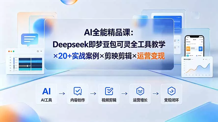 AI全能精品课：Deepseek即梦豆包可灵全工具教学×20+实战案例×剪映剪辑×运营变现-179创客网