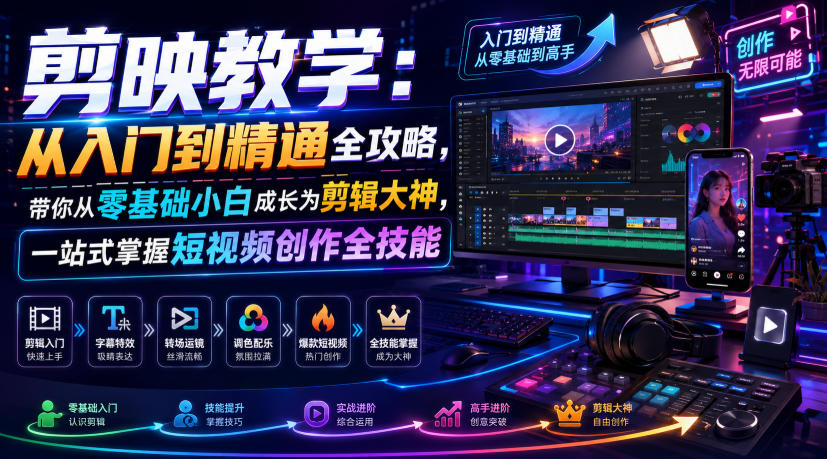 剪映教学：从入门到精通全攻略，带你从零基础小白成长为剪辑大神，一站式掌握短视频创作全技能-179创客网
